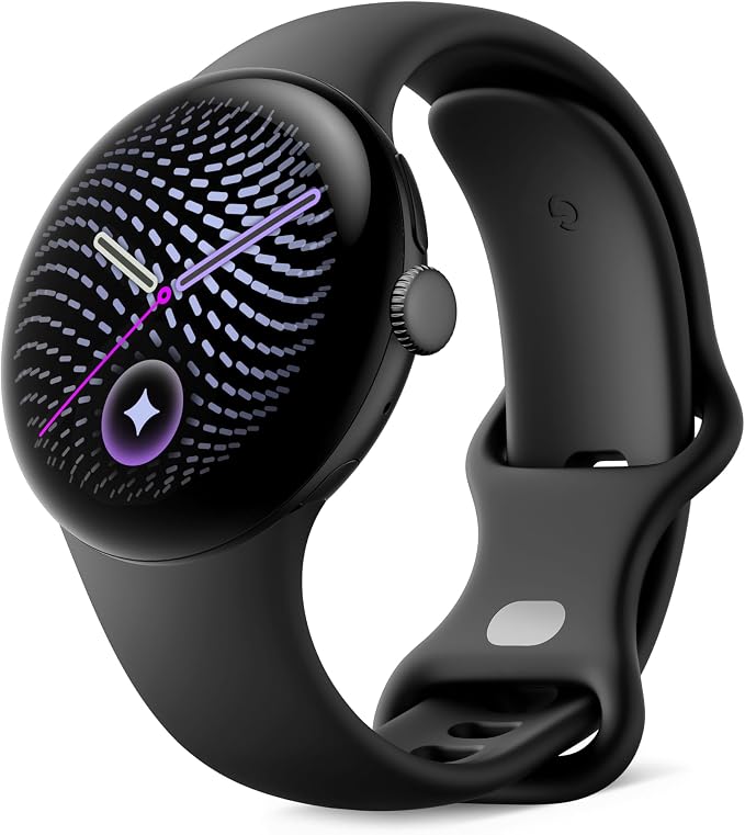 Google Pixel Watch 5 in 41 mm mit schwarzem Gehäuse und Obsidian-Armband