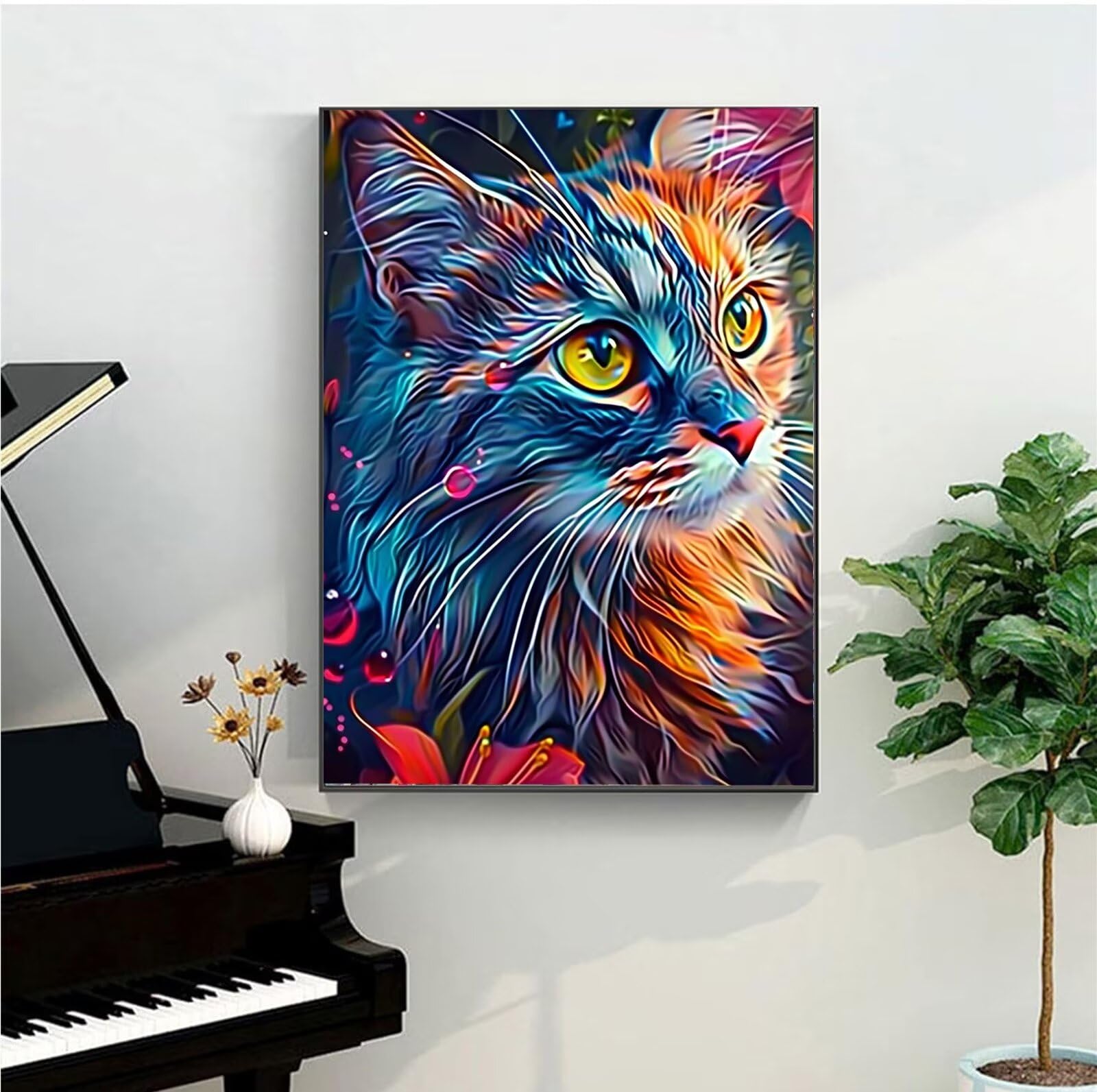 Peepezo Malen nach Zahlen Kinder ab 7 8 9 10 Jahre Mädchen, Malen nach Zahlen Erwachsene Malen-Nach-Zahlen Kinder Teenager Kreatives fürGeschenkideen Malen nach Zahlen Katze Tau 60x80cm (mit Rahmen)