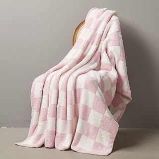 Microfiber Throw Blanket Ultra-Soft Fuzzy Bed Blanket Reversible Knitted Checkerboard Pink Throw Blankets for Couch 52 x 63 inch