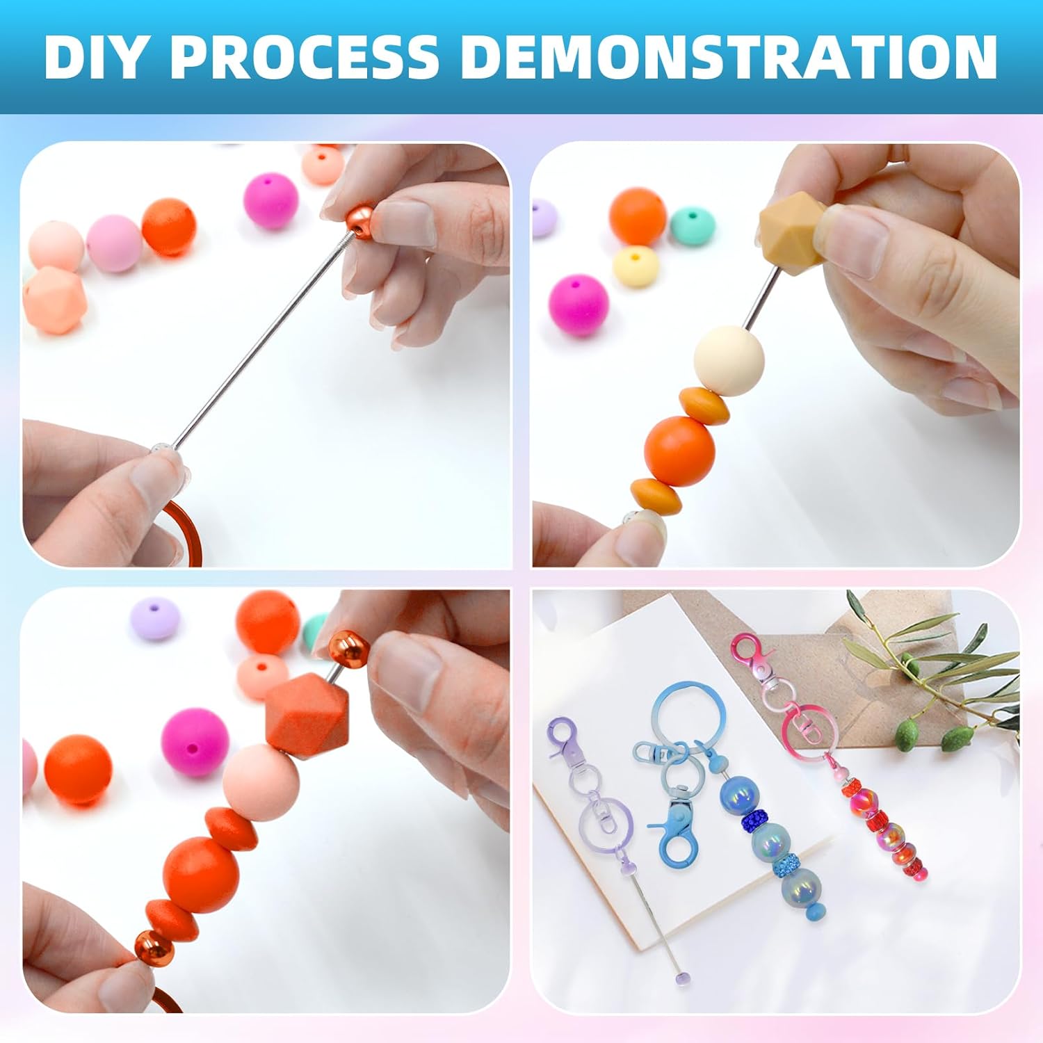 DNLEGULI 80 Pcs Beadable Keychains Bulk Kit – DIY Keychain Making Supplies with Metal Blanks for Crafts, Jewelry, Charms, Custom Projects – Blank Chain Bars for Beaded Keychain Design (Gradient) - Image 4