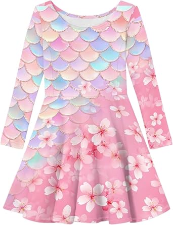 Dress for Girls Casual Flowy A Line Fall Dresses Spring Long Sleeve Midi Fit and Flare Vacation Outfits
