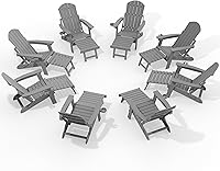 Vista 38 de YEFU Juego de 4 sillas Adirondack ajustables con reposapiés, sillas Adirondack ajustables de 5 niveles con otomana retráctil y 2 portavasos, sillas