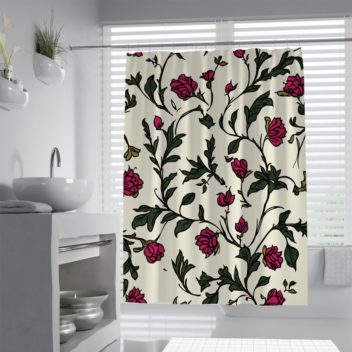 OLLIAR Home Aesthetic Night Sky Floral Tree Shower Curtain, 180x220 Waterproof Washable Polyester Fabric Shower Set Curtain for Small Bathroom Hotel Decor