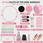 Pilates Kit pour les entraînements à domicile, 19-Piece Ensemble d'équipement de fitness complet avec 14.5" Anneau de Pilates, 9.8" Balle d'exercice, bandes de résistance, sliders de base & Poids de la cheville pour les femmes et les débutants
