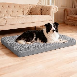 Sicilaien Dog Beds for Medium Large Dogs, Dog Crate Bed Washable Dog Bed Pad with Removeable Cover Faux Fur Surface, Ortho...