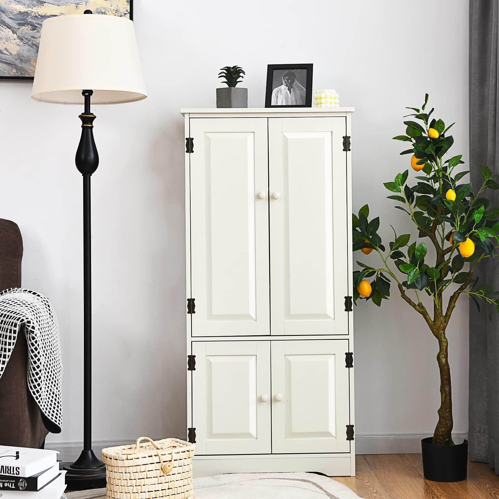 COSTWAY Uniwersalna szafka w stylu vintage, szafka na korytarz z regulowanym regałem, szafka łazienkowa na pranie, drewniana szafka do przechowywania, styl dworkowy, do kuchni, salonu, sypialni (biała