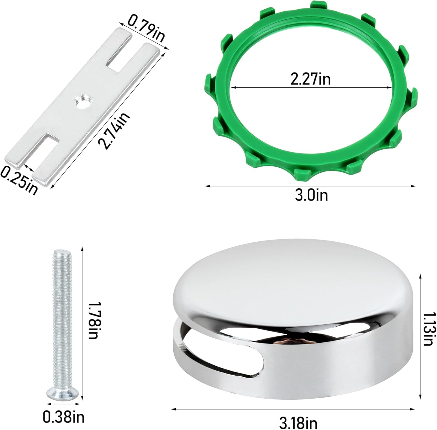 Chrome Plated Bathtub Overflow Drain Cover Kit,Snap-On Installation (5 Pc Bathtub Overflow Drain Cover)