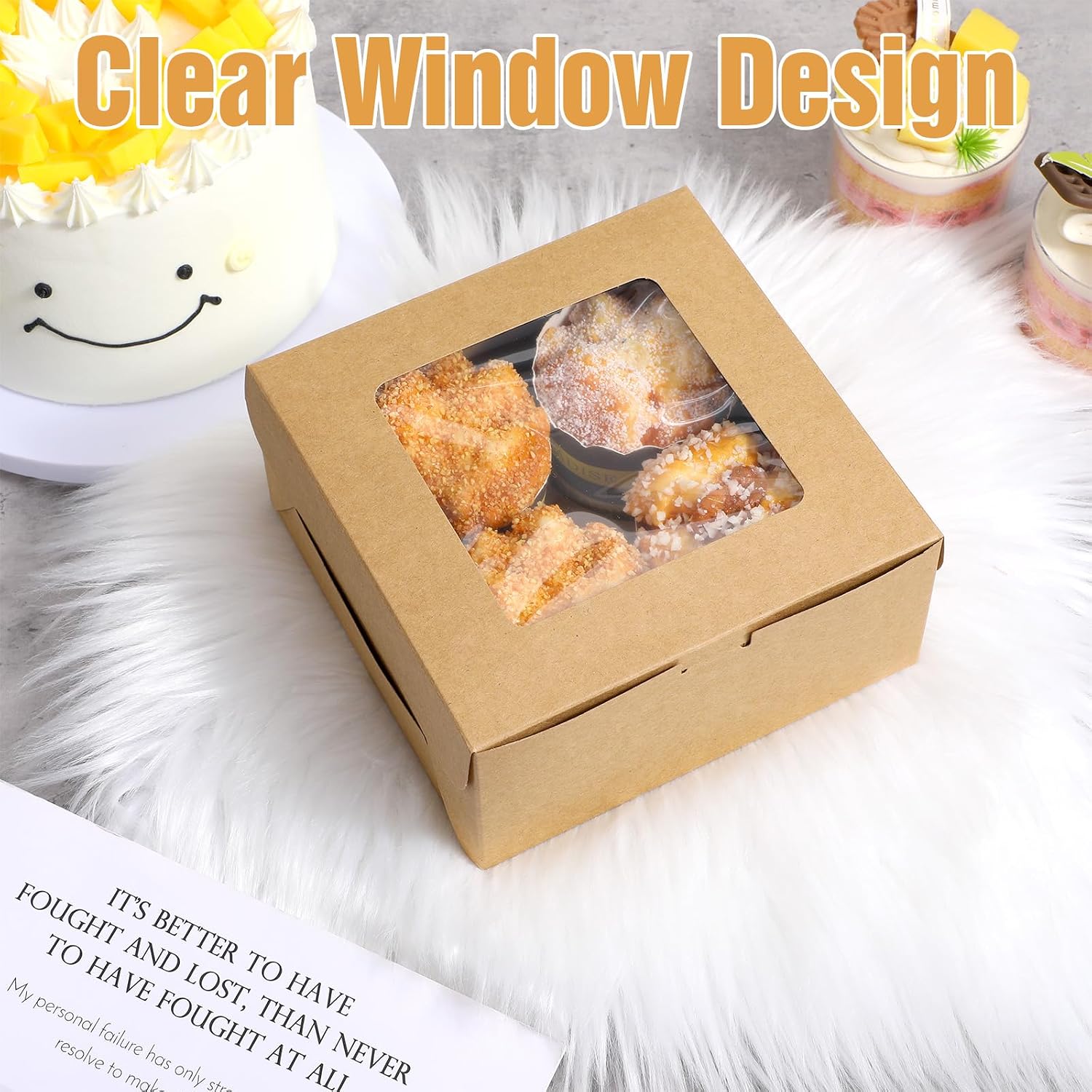 50 Pcs Cupcake Boxes 4 Count Cupcake Containers 6x6x3 Inch Brown Cupcakes Boxes Bulk for Cupcakes Muffins Cookies Pastries