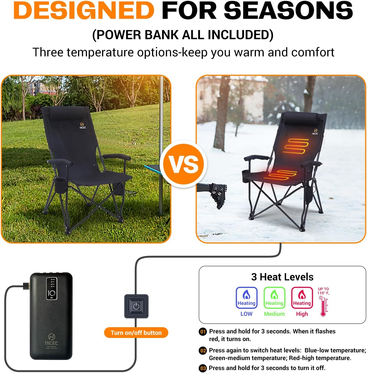 Heated Chairs Outdoor Sports, Heated Chair, Heated Camping Chair
