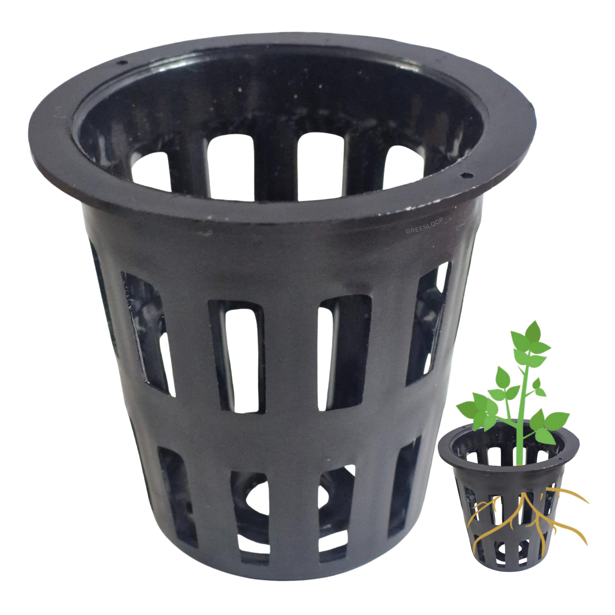 GREENLOOP Netpots | Wide Stronger Lip | Reusable Net Cups 2 inch for Hydroponics | Aquaponics | Virgin Plastic, Lead Free | Black | Pack of 10-image-46