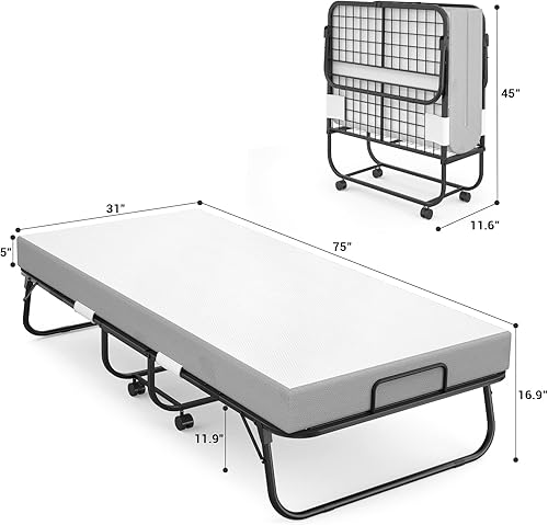 Miniatura 6 de Homieasy Cama plegable con colchón de espuma viscoelástica de 5 pulgadas, cama plegable de 75 x 31 pulgadas para adultos, marco de metal resistente,