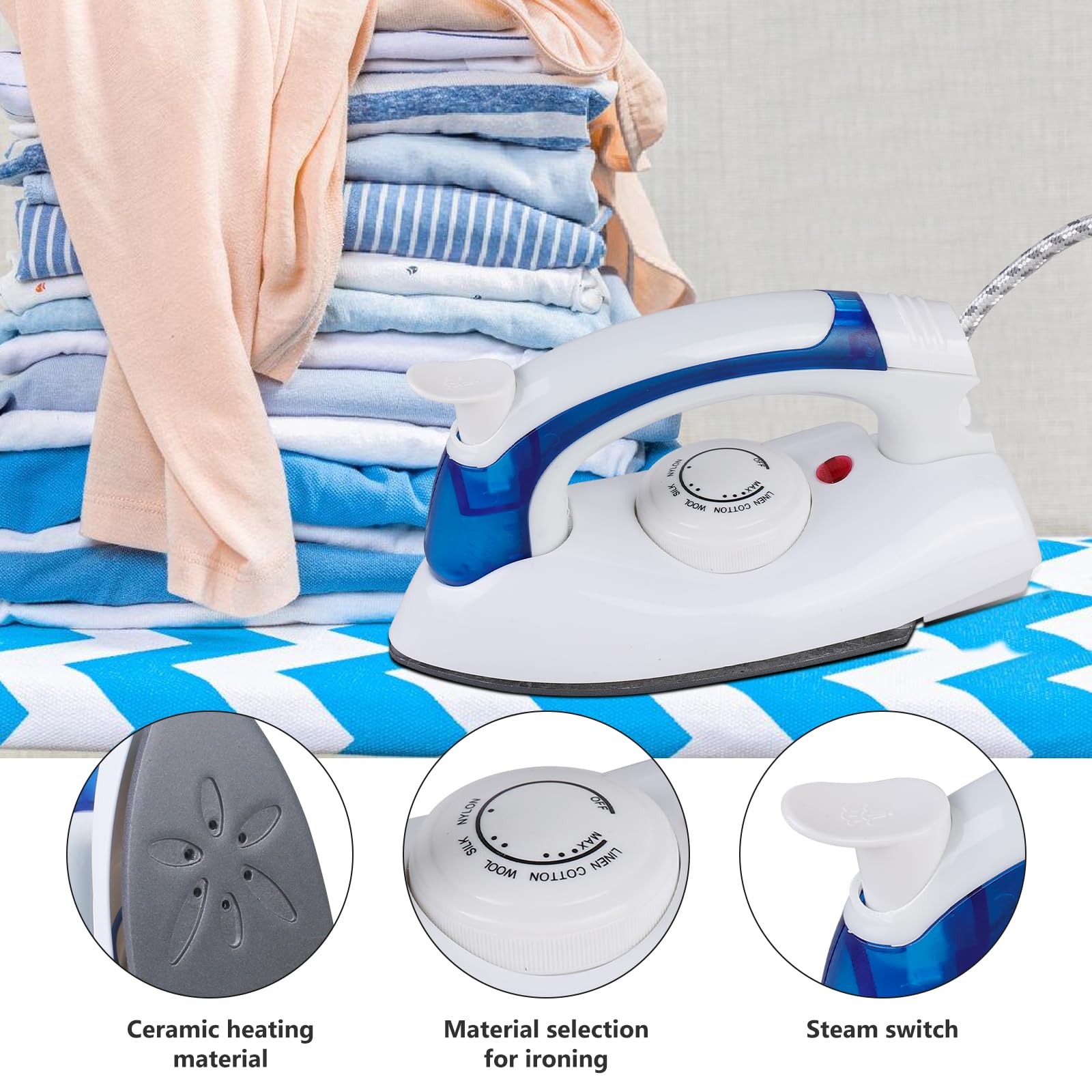 Molbory Mini fer à repasser à vapeur pliable pour voyage, 70