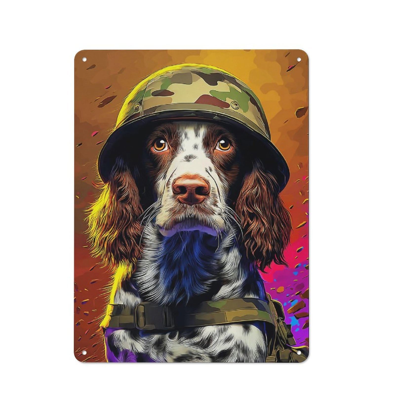 Junmoney Heroic Canine Soldier Portrait Understated Decorative Metal Sign 40X30cm Featuring Study Room Decor For Workspace, Cafe, Shop Or Desk Area