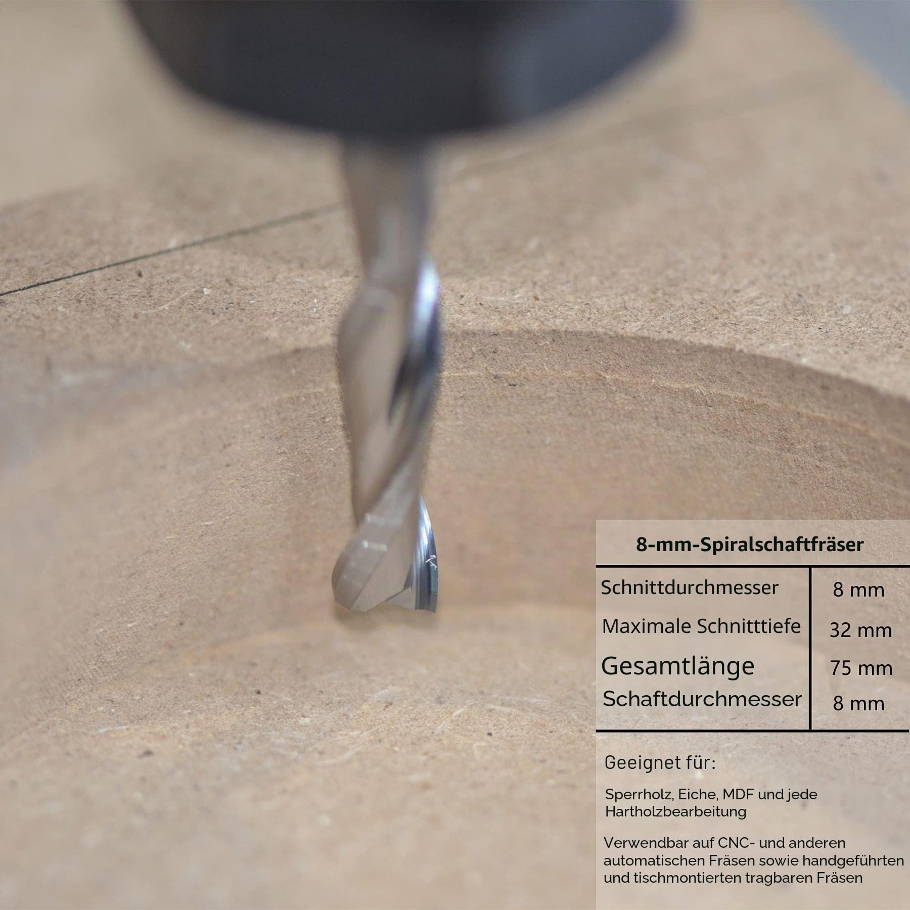 SpeTool Spiralnutfräser 8mm Schaft Upcut 32mm Schnittlänge Nutfräser Nutfräser Holzfräser Spiralfräser VHM Schaftfräser 2 Flöten Router Bit Langlochfräser Holz CNC Fräser für Oberfräse