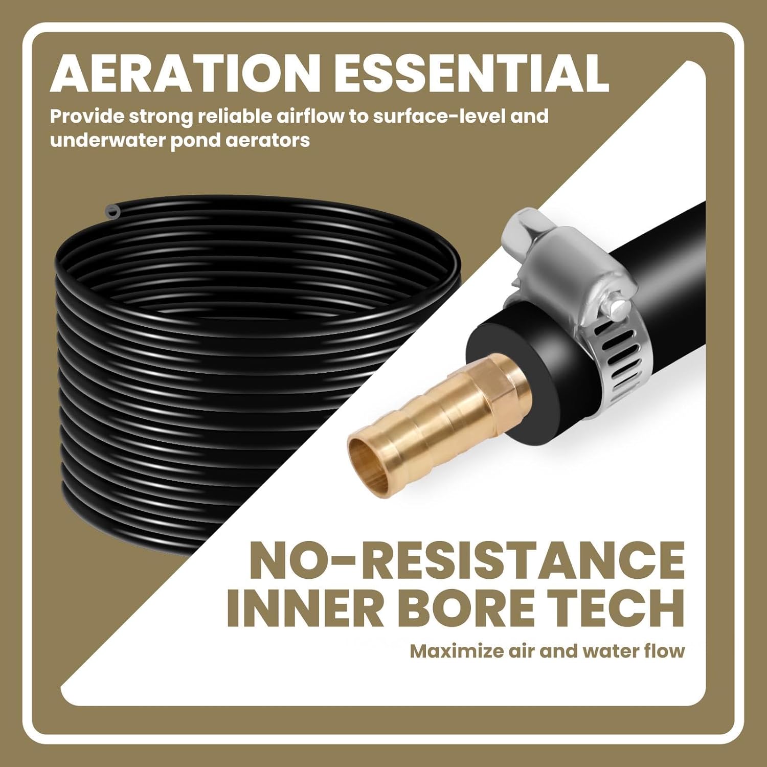 Aerator Pond Hose, 100 Feet in Length, Inner Diameter of 3/8 Inch, Pond Hose Comes with 8 Stainless Steel Clamps and 4 3/8-Inch Copper Repair Clamps Made of PVC (100, Inches)