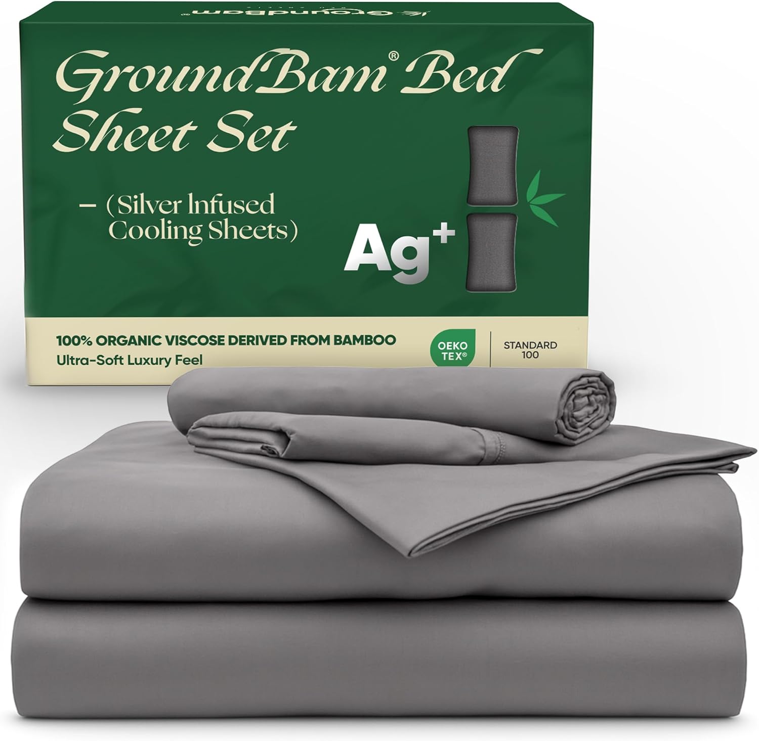 Silver Infused Bed Sheets Set, Temperature-Regulating Fabric with Self-Cleaning Technology for 3X Freshness Sleep, Genuine 100% Organic Viscose Derived from Bamboo (Gray, Queen) Gray Queen (U.S. Standard)