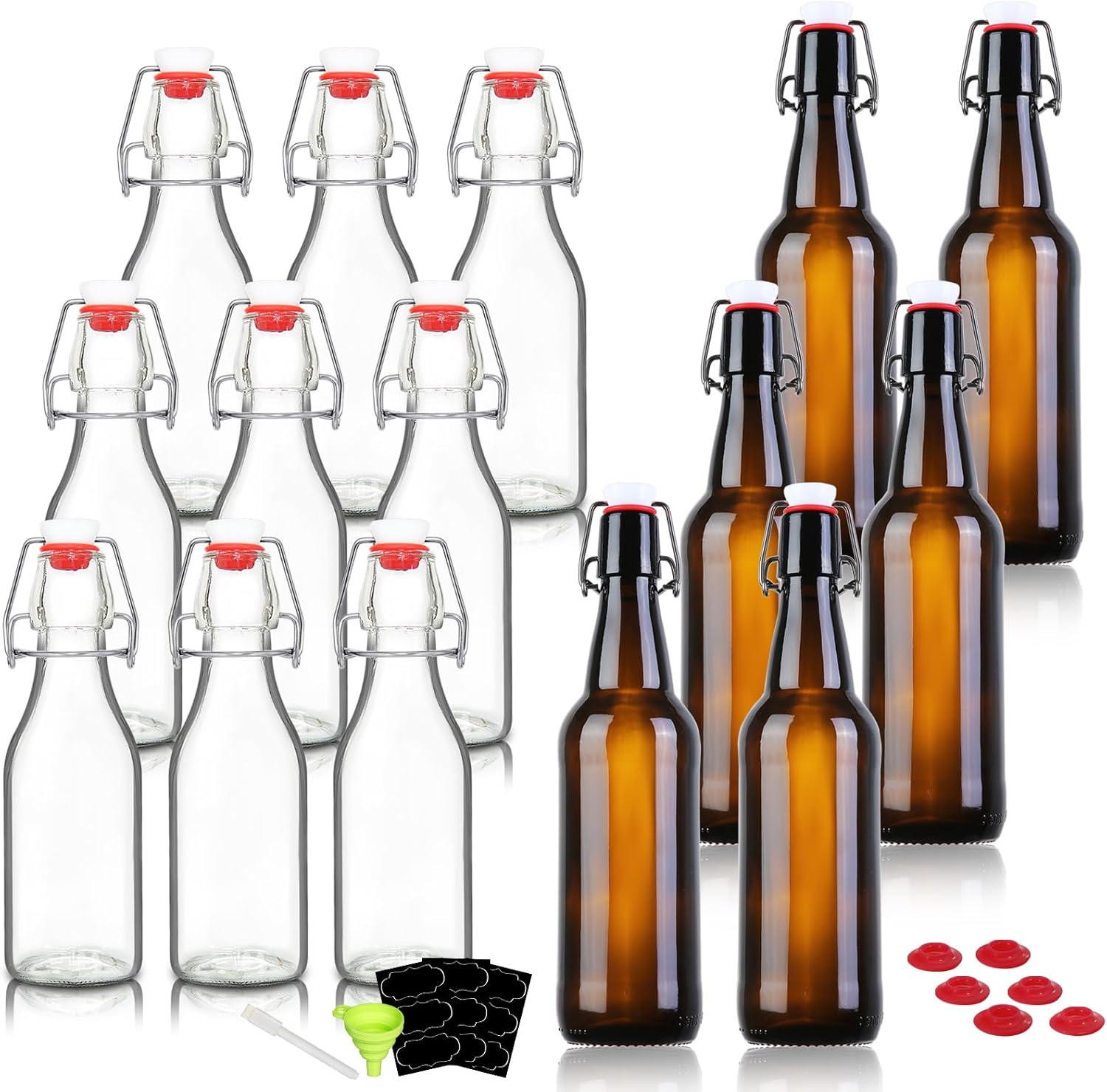 YEBODA 16 oz Amber Glass Beer Bottles Case of 6 8oz Swing Top Bottles with Flip Caps 9 Pack