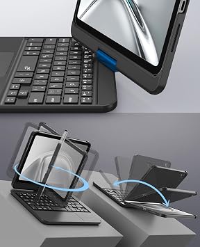 GreenLaw Keyboard Case for iPad mini 7 A17 Pro(2024) & Mini 6 (2021) 8.3, 360 Rotate Case for iPad mini 7th/6th Generation, Touchpad Keyboard with 7 Color Backlit, Type-C Rechargeable, Black