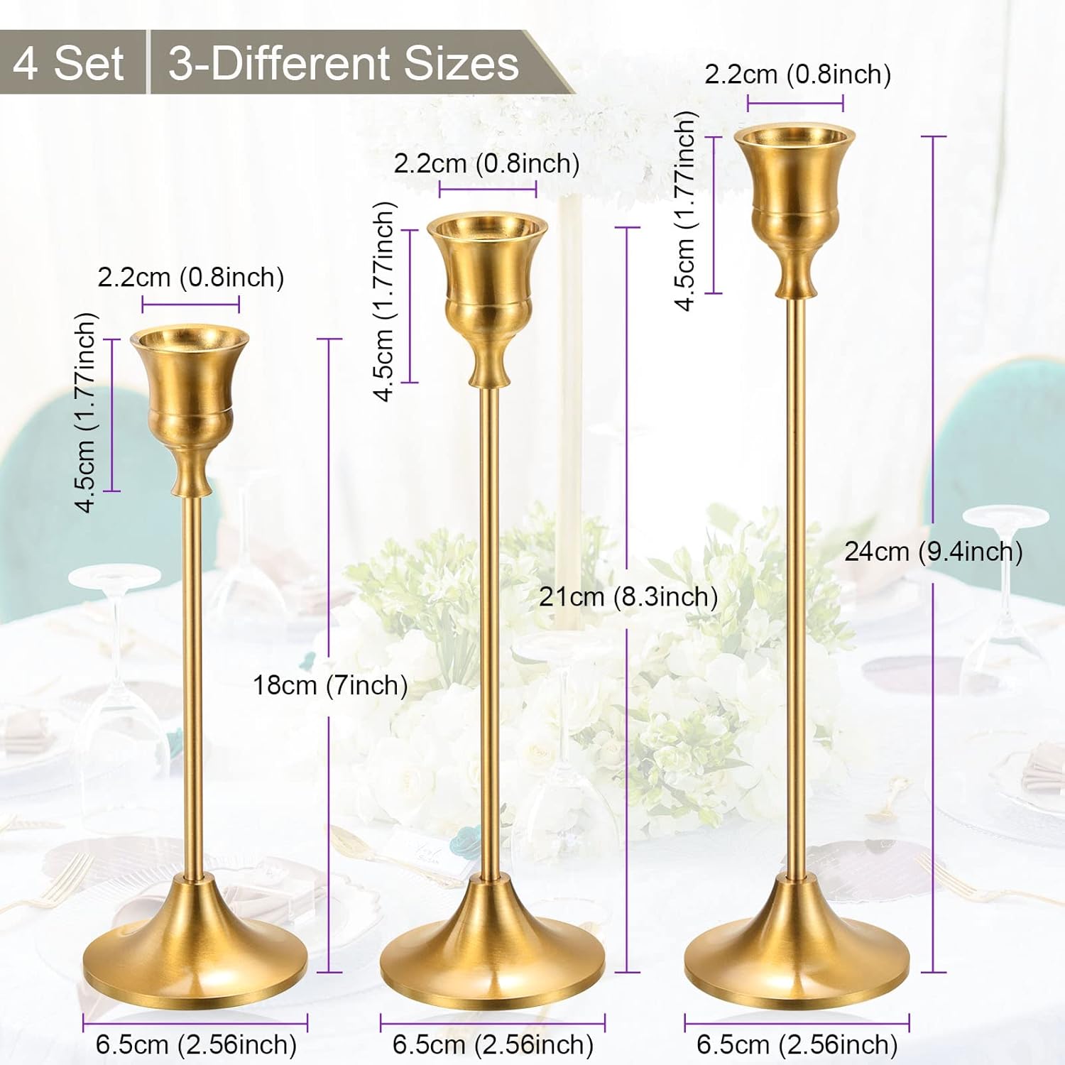 PATIKIL Gold Candlestick Holder Set of 12 Candle Stick Vintage Long Taper Candle Holders Fits 3/4" Candles for Halloween Christmas Wedding Dining Table Decor