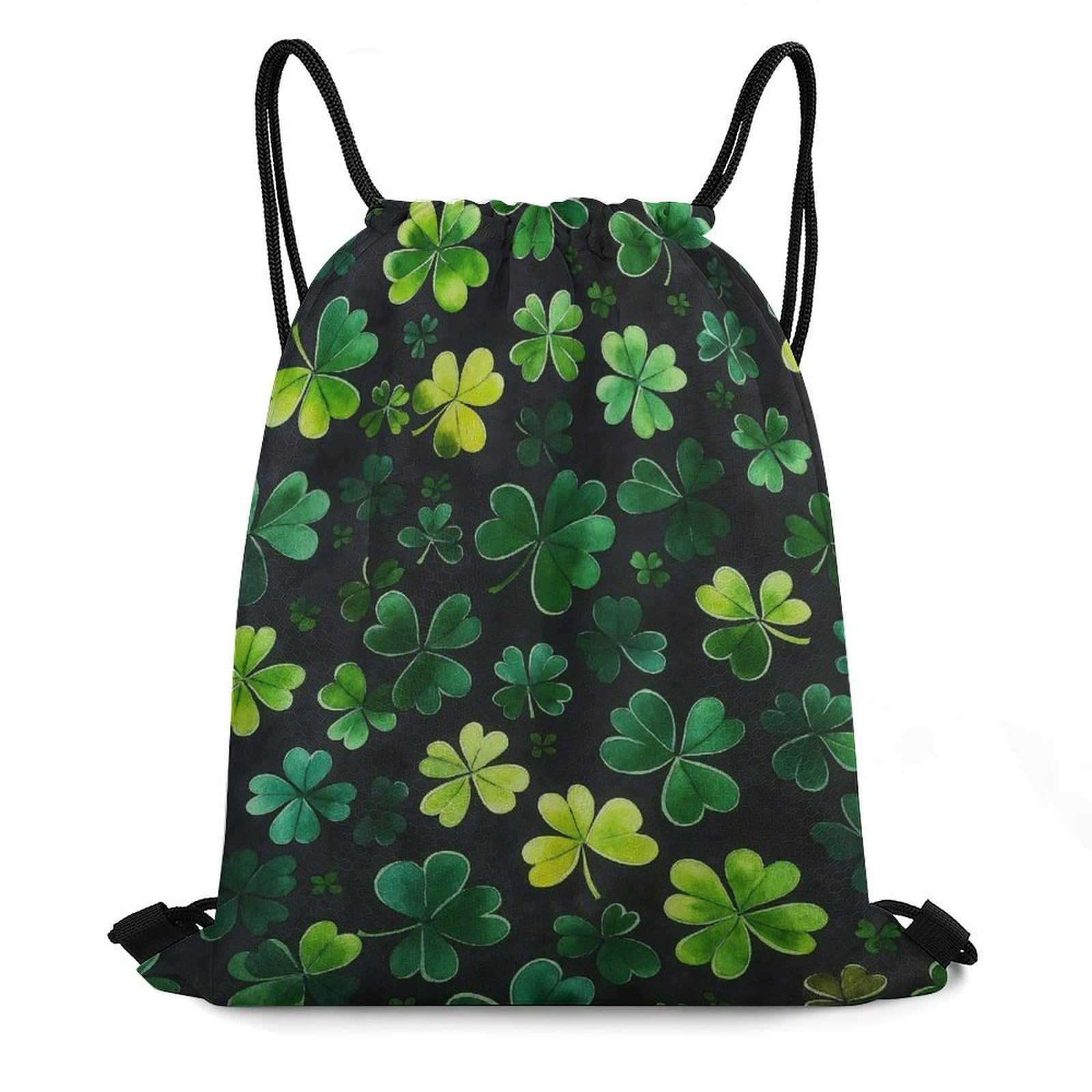 CASOWAT Green Clover Pattern Drawstring Backpack, Lightweight Daypack for Men Women Fit Travel, Sports, Gym, Travel And Beach 16x14 IN