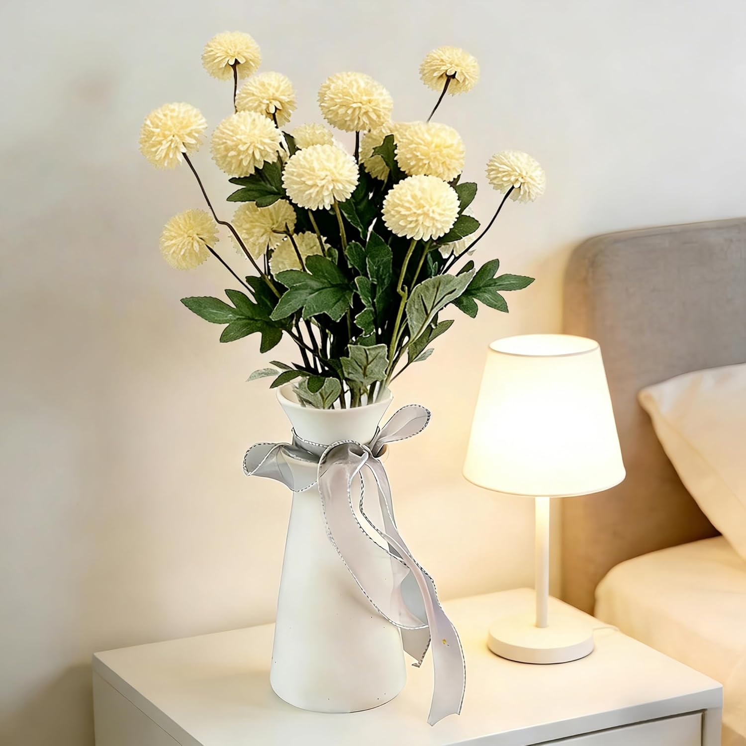 5PCS Yellow Artificial Flowers Dandelion Ball Floral Stems, 5 Head Real Touch Faux Flowers for Vase Filler Spring Home Decor Easter Decorations Farmhouse Centerpiece Wedding Arrangements