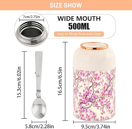 Miniatura 3 de Cherry Blossom Food Jar with Spoon Stainless Steel Vacuum Insulated Food Container 17 oz Food Flask for Hot Food