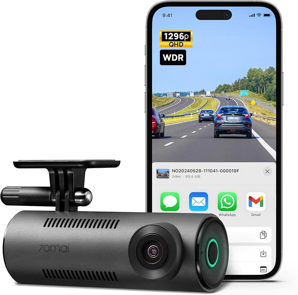 70mai Dash Cam M310, 1296P QHD, câmera inteligente WiFi integrada para carros, FOV grande angular de 130°, WDR, visão noturna, aplicativo móvel iOS/Android, gravação em loop, monitor de