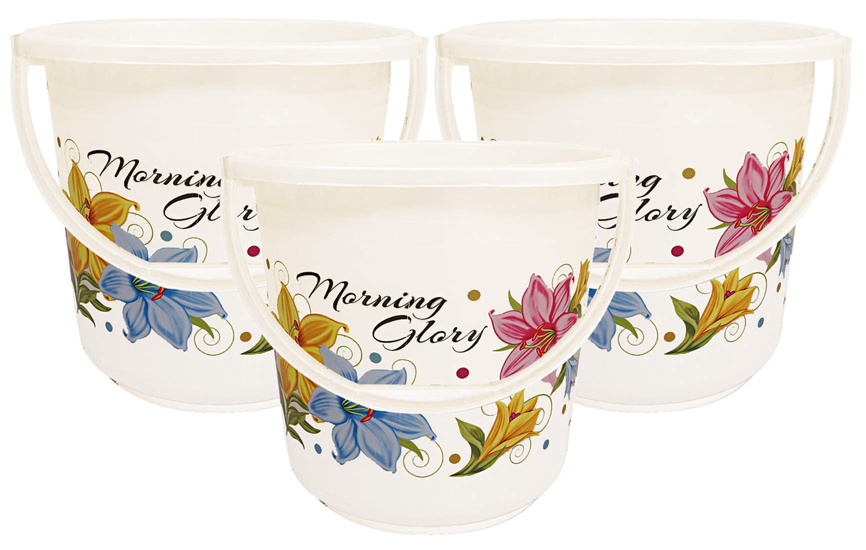 Kuber Industries Floral Print 3 Pieces Unbreakable Strong Plastic Bathroom Bucket 16 LTR (White) -CTKTC042832 (B084HXZXMN) Amazon Price History, Amazon Price Tracker