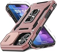Vista 87 de DEERLAMN Funda para iPhone Air de 6.5 pulgadas con cubierta deslizante para cámara + protector de pantalla (2 paquetes), soporte de anillo giratorio