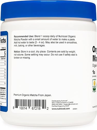 Miniatura 5 de Nutricost Organic Matcha Powder grado culinario 8oz  Certificado CCOF orgánico Vegetariano sin gluten sin OGM