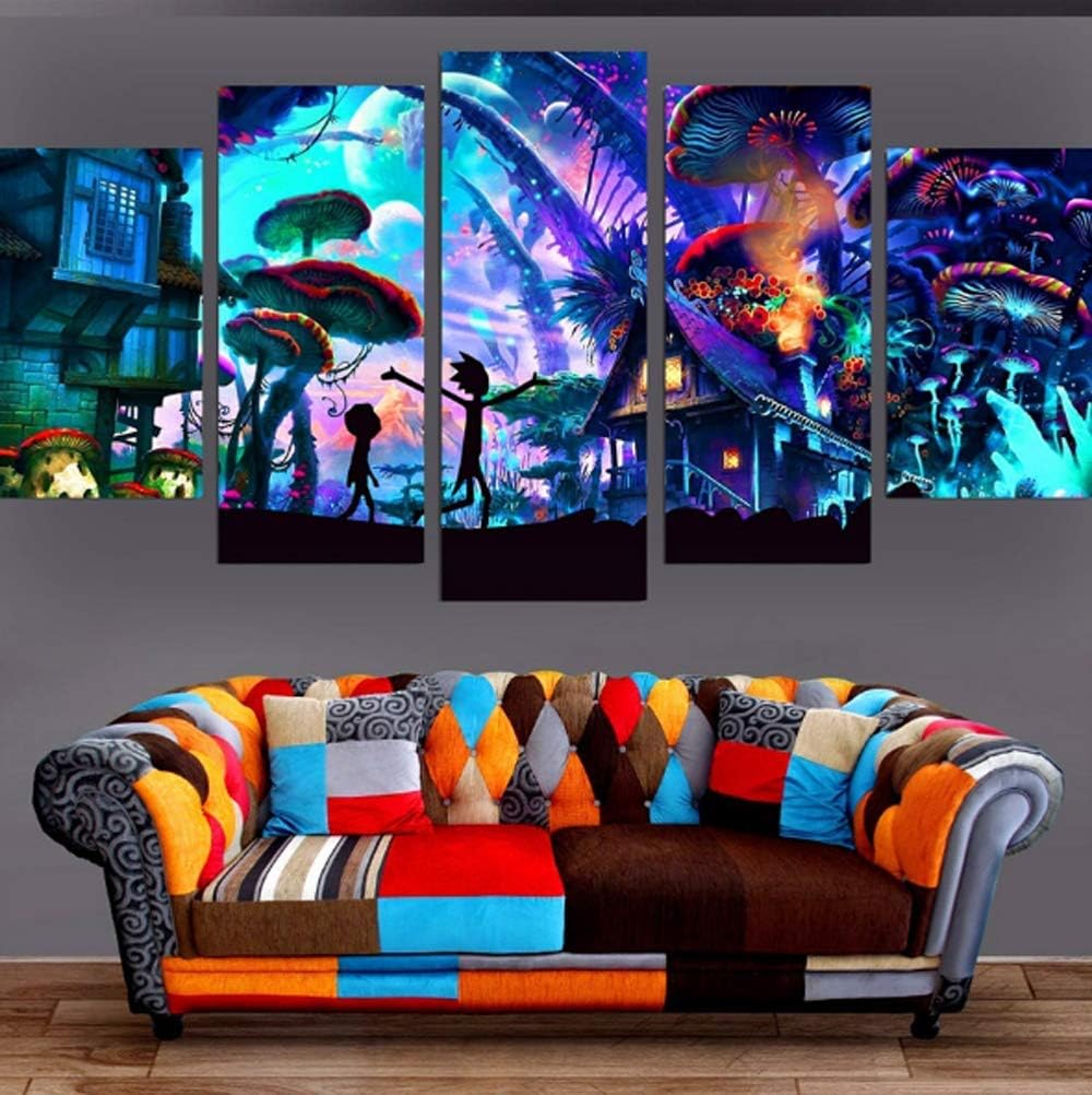 Epikkanvas Empowered Living - 5Pcs Framed Shroom World Rick and Morty 5 Piece Canvas Wall Art (Large: 30 * 50cm x2pcs+30 * 70cm x2pcs+30 * 80cm x1pc)