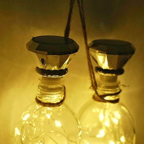 Miniatura 7 de Luces solares para botella de vino, paquete de 10 luces de corcho de diamante, 20 LED para exteriores, impermeables, para jardín, boda, patio