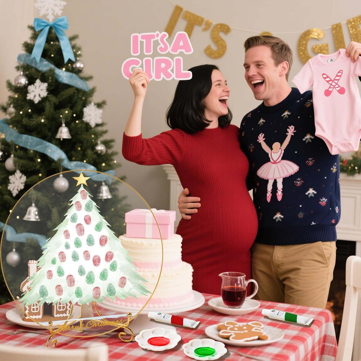 Christmas Gender Reveal Fingerprint Tree Baby Shower Guest Book Party Game Gender Reveal Decoration Supplies Baby Shower Sign Guests Book image 2