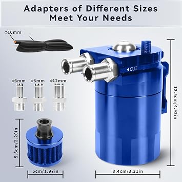 Oil Catch Can 300ml, Universal Baffled Breather Tank with Filter & PVC Hose