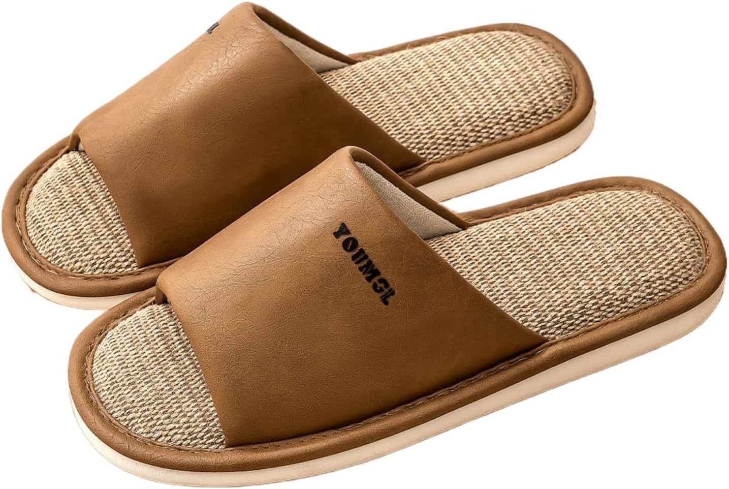 High-End Linen Slippers Women’s Luxury Slide Slippers Comfort House Shoes – Breathable PU Upper with Soft Lining, Non-Slip Sole for Indoor/Outdoor Wear (Tawny, Light Brown, Blush)