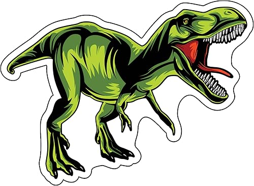 WickedGoodz Calcomanía de T-Rex verde, calcomanía de dinosaurio para parachoques, perfecta para laptops, vasos, ventanas, autos, camiones, paredes