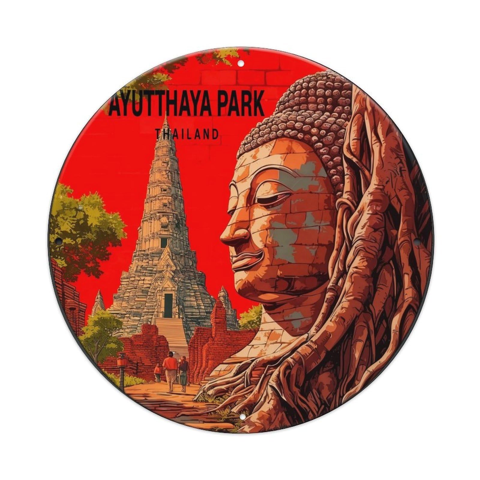 Ayutthaya Park Thailand Buddha Temple Tree Metal Tin Sign Plaque