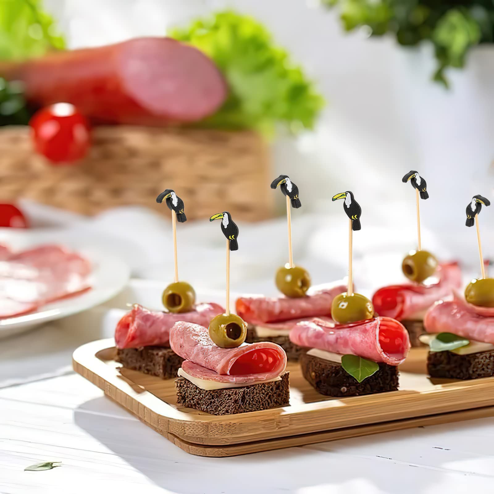 100 Pièces Pic Brochette Bois Cactus 9cm - Brochettes Apéritifs, Cocktails, Fruits Et Barbecue - Décoration Festive Colorée