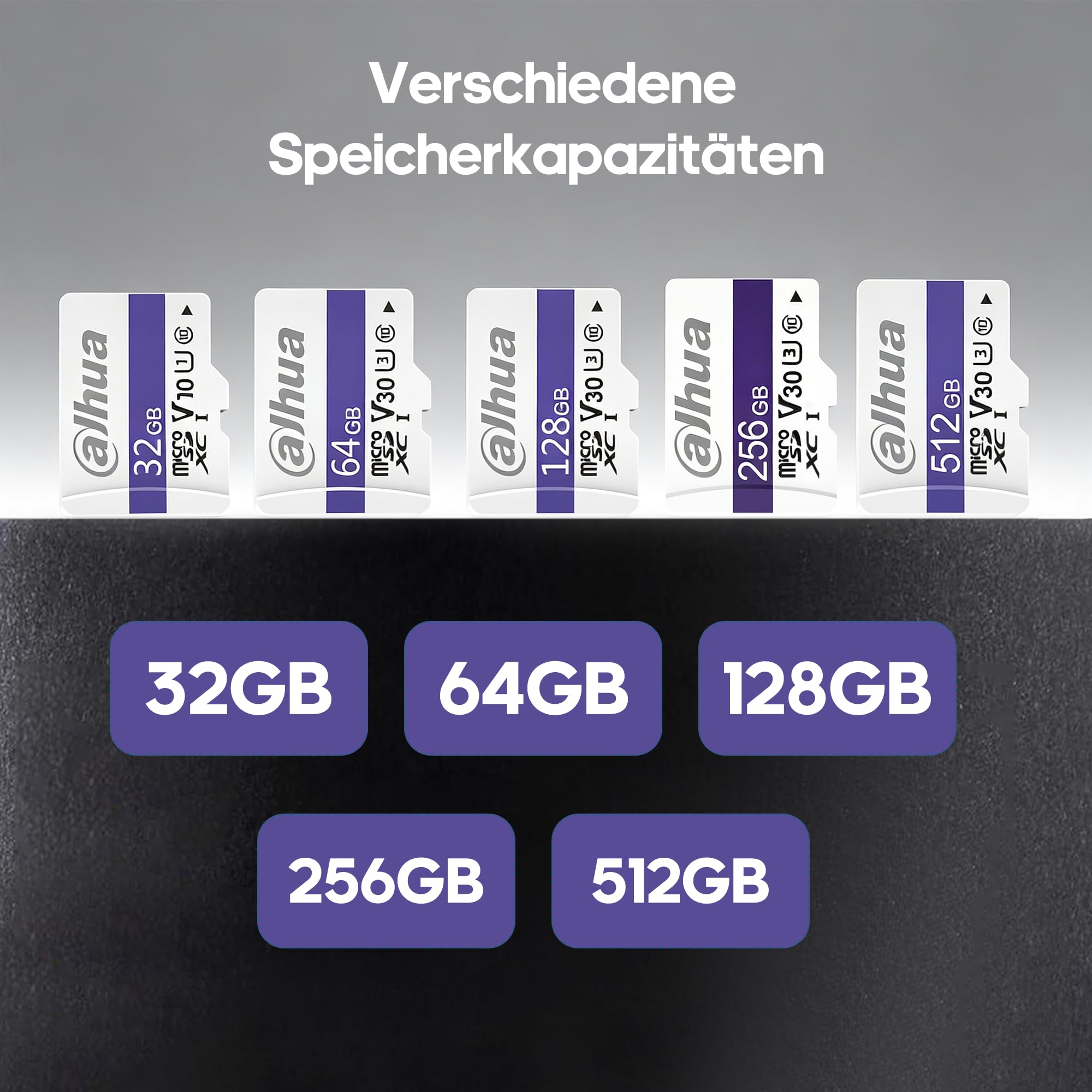 Dahua 512GB Micro SD Karte (microSDXC) – Class 10 UHS-I U3 V30 Speicherkarte Micro SD bis 95 MB/s, C100 High-Endurance SD Card für 4K Überwachung & Maximale Speichererweiterung (inkl. Adapter)
