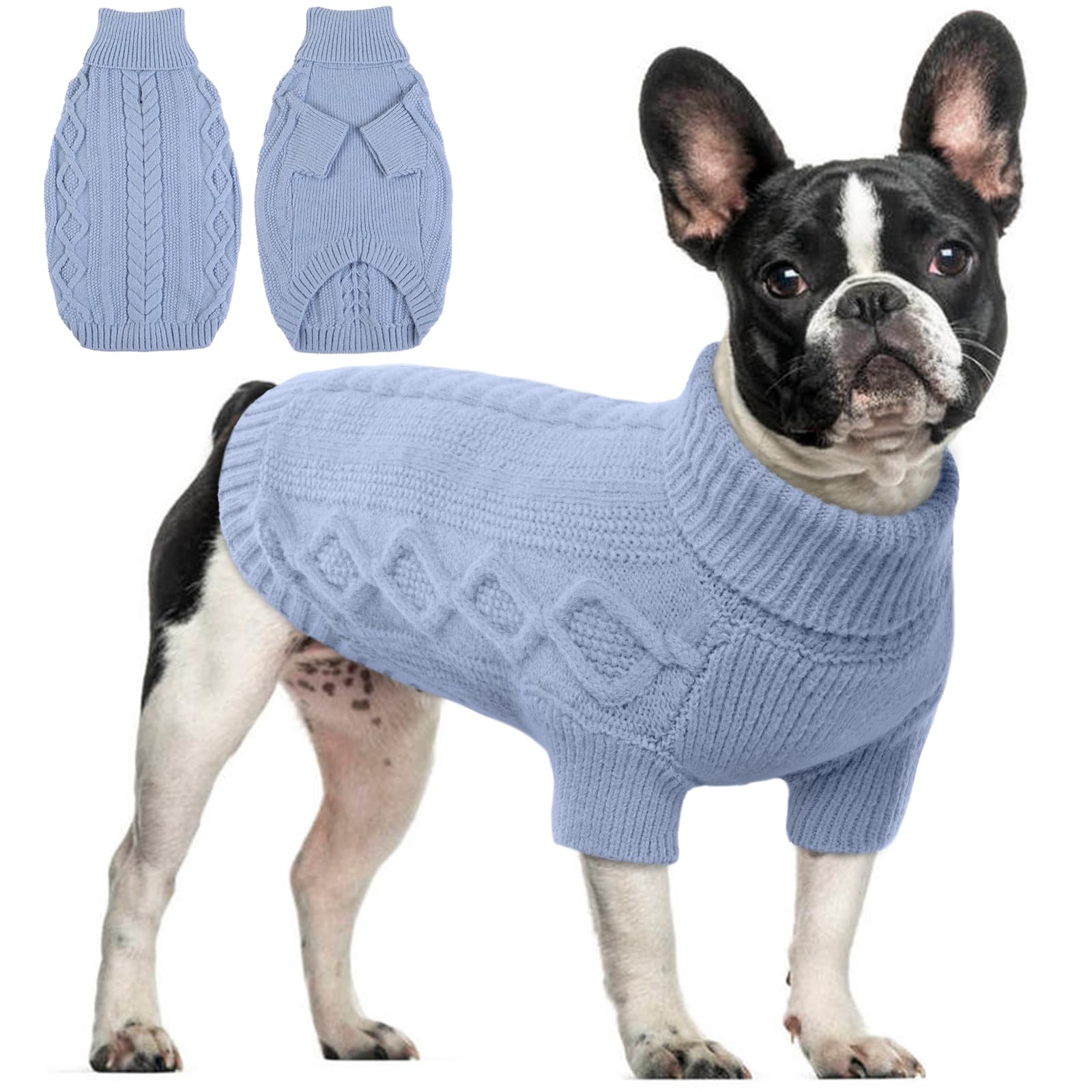 Pull pour chien moyen bleu en taille L avec col montant