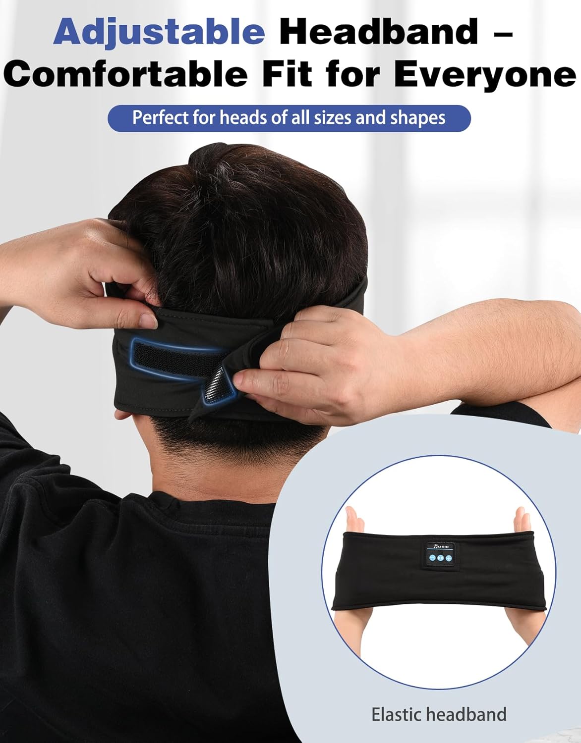 Adjustable Sleeping Headphones, 2-Pack Headband Headphones with Fastener, Bluetooth Headband with Thin Speakers Mic for Men Women, Yoga, Running, Workout, Travel - Black&Gray