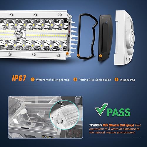 Miniatura 5 de Nilight Barra de luz LED marina, luces de navegación de 33 pulgadas, combo de inundación de punto blanco curvado, ponton, barco, cubierta, muelle,