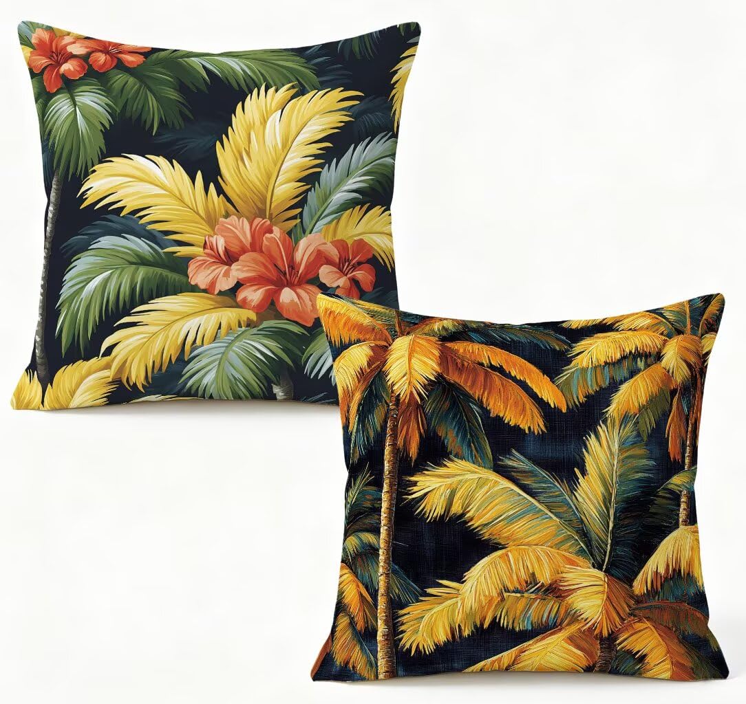 Coussin canapé 45 x 45 lot de 2 jaune en lin taie oreiller design arbre pour décoration maison