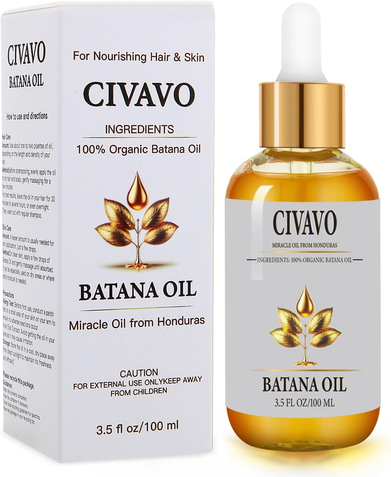 Civavo Organic Batana Oil - 100% Pure Pressed Nourishing Hair Mask, Anti-Hair Loss and Repair for Damaged Hair & Skin (100 ml)