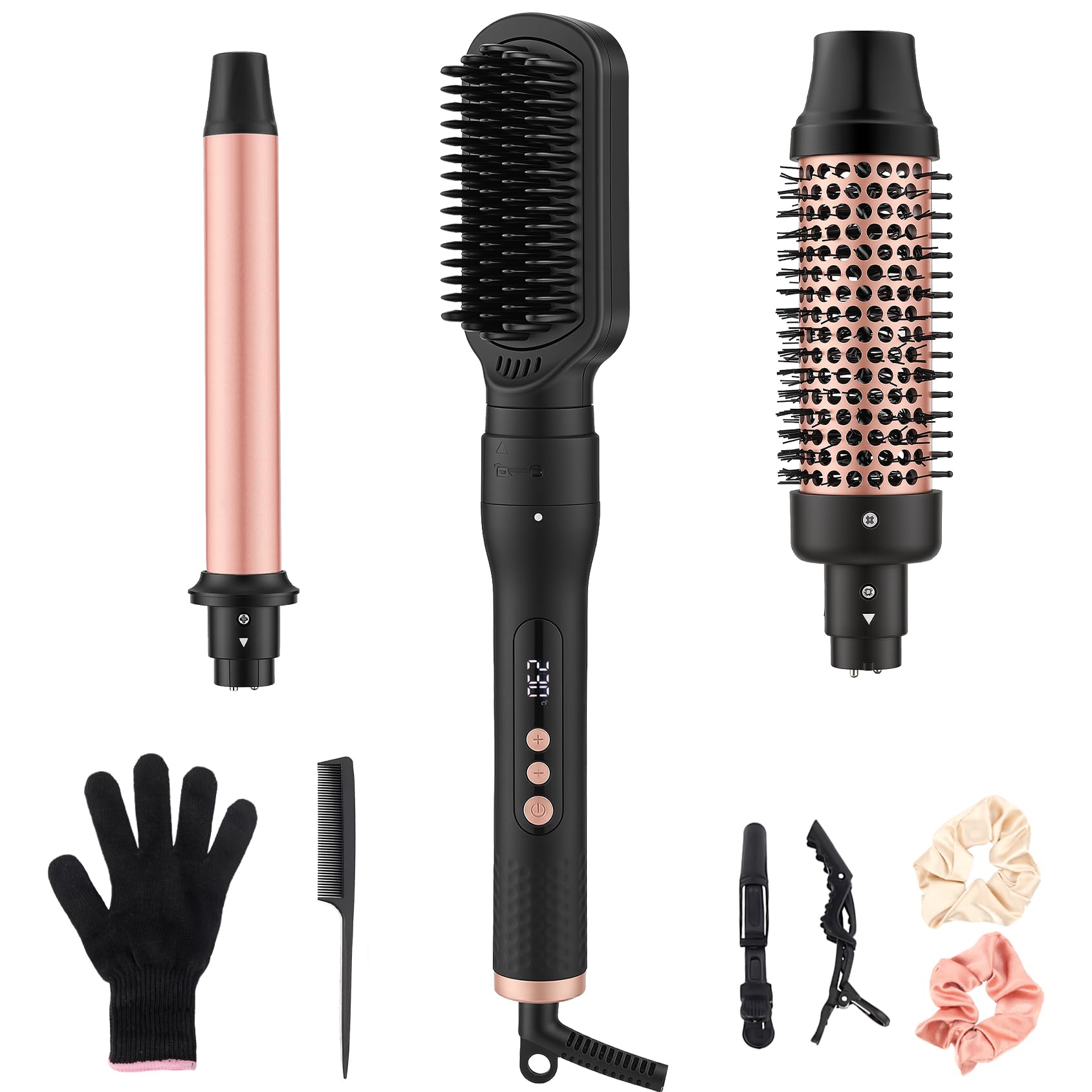 UNOBEY 3 in 1 Curling Iron Set, 1Inch Curling Wand Set with Thermal Brush