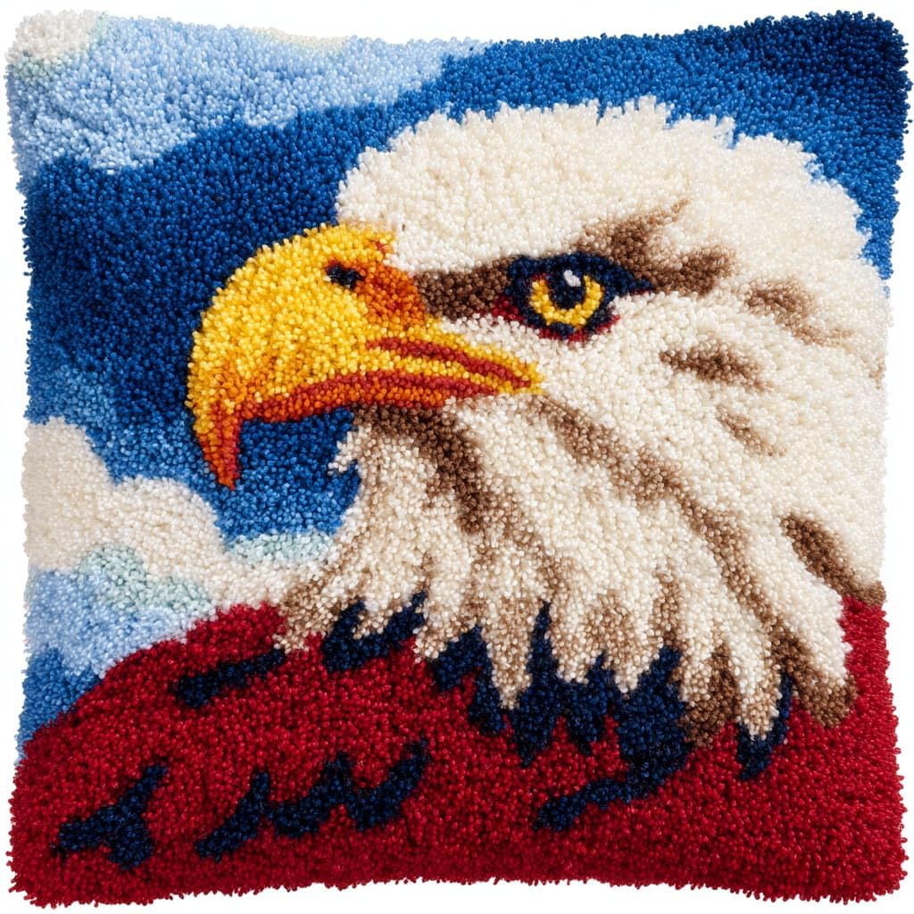 Taxpy Latch Hook Pillow Case Embroidery Kits, Animal Eagle DIY Needlework Latch Hook Cushion Cover Kits,Sofa Cushion Cover,17x17inch