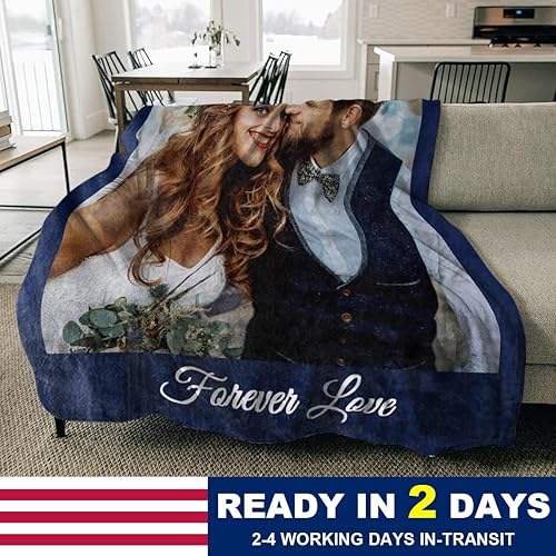 Miniatura 2 de MeMoShe Mantas personalizadas con fotos, regalos personalizados para parejas, manta con imagen personalizada con texto en inglés "I Love You",