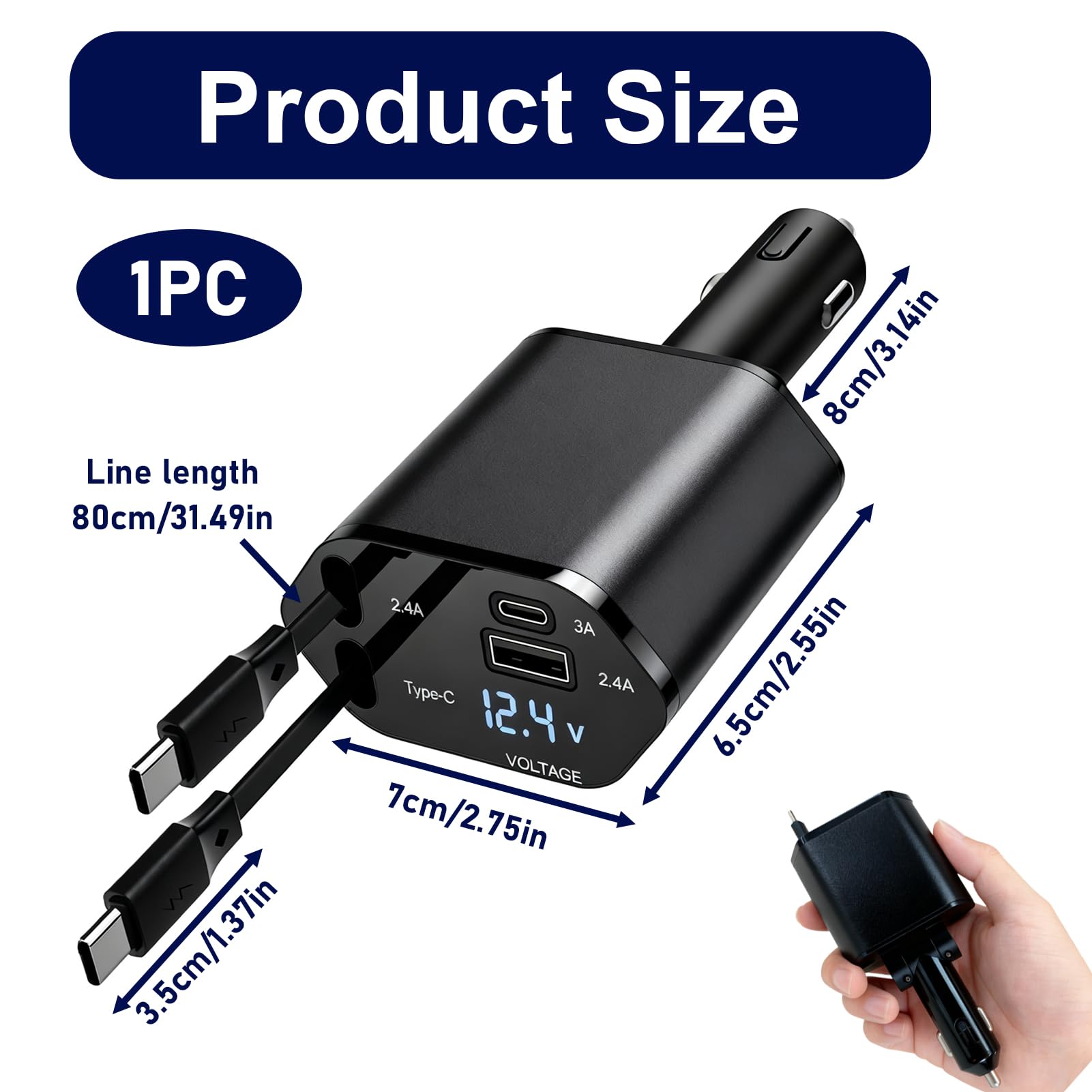 Adattatore accendisigari USB 4 in 1 con 2 cavi PD Tipo C 30W 20W USB-A USB-C caricatore retrattile per auto