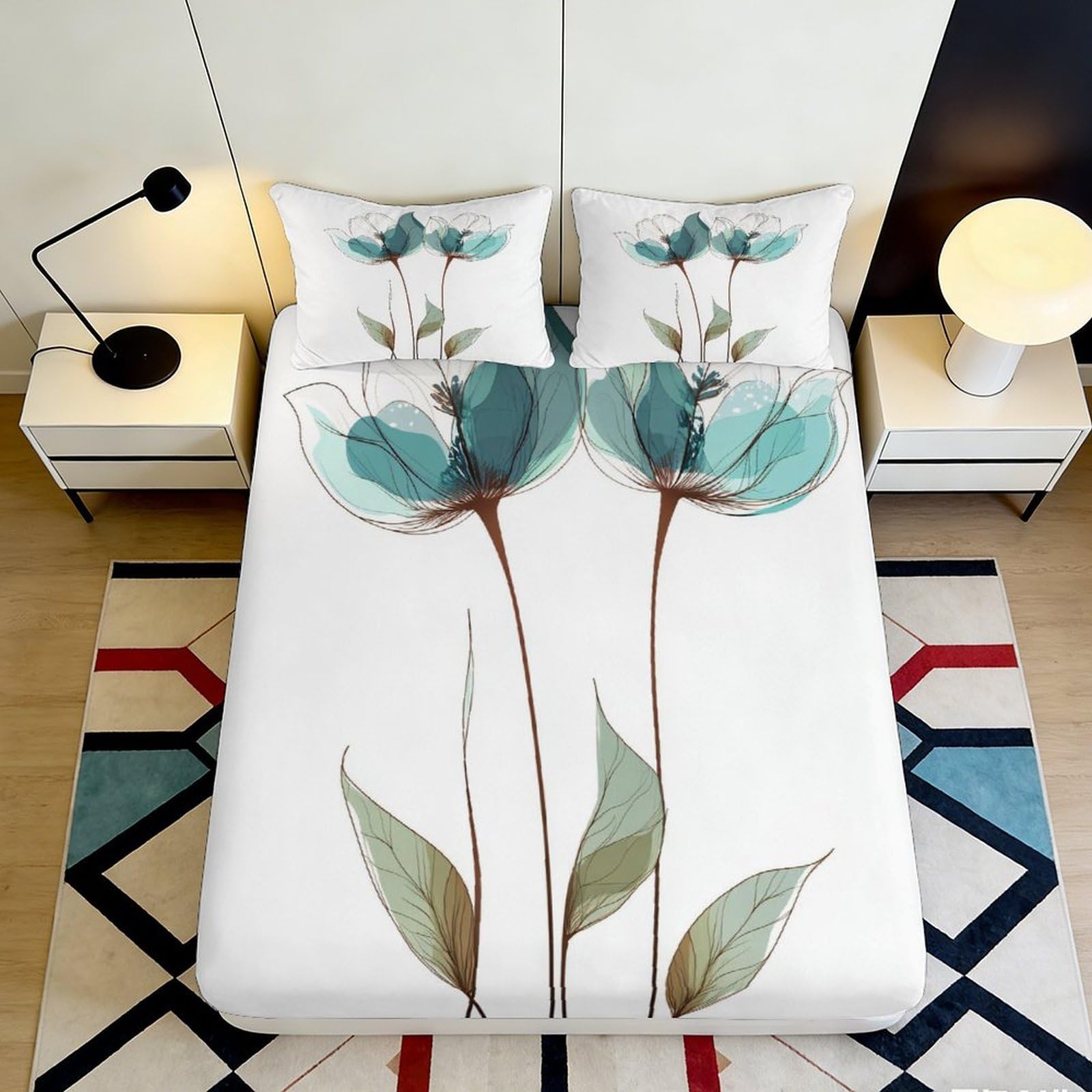 Botanical Decor Fitted Sheet, 3D Printed Green Leaf Pattern Bed Cover, Soft Microfiber, Wrinkle Resistant, Home Bedroom Essentials, Apartment Bedding, Easy Care, 120x200cm 90x200x25cm