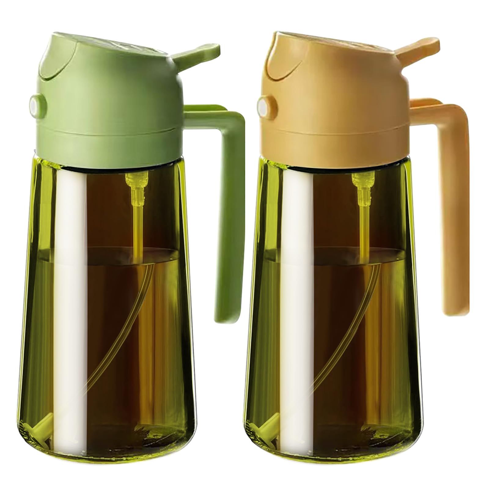 URbazaar 16oz/470ml Light-Blocking Dark Oil Sprayer for Cooking, 2-in-1 Olive Dispenser Bottle, 2 Pack Premium Green Glass, Food-Grade Mister for Air Fryer, BBQ, Kitchen Use